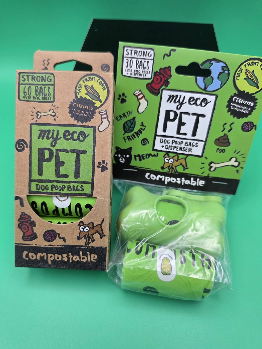 Compostable Dog Poop Bags & Dispenser - Green